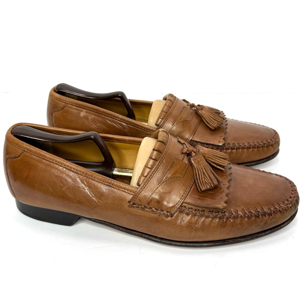Johnston Murphy Loafers Brown Leather Tassel Kiltie Almond Moc Toe Shoes Size 10